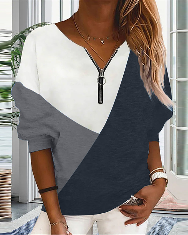 Colour Block Zip Sweatshirt - Dana-Grey-S-State of Style