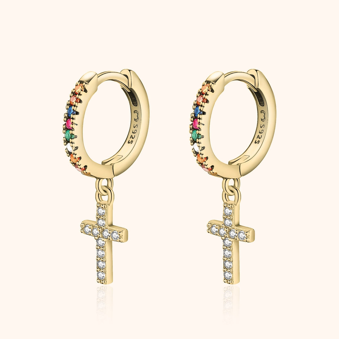 Coloured Zirconia Cross Earrings - Aurora-Gold-State of Style