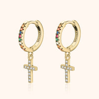 Coloured Zirconia Cross Earrings - Aurora-Gold-State of Style
