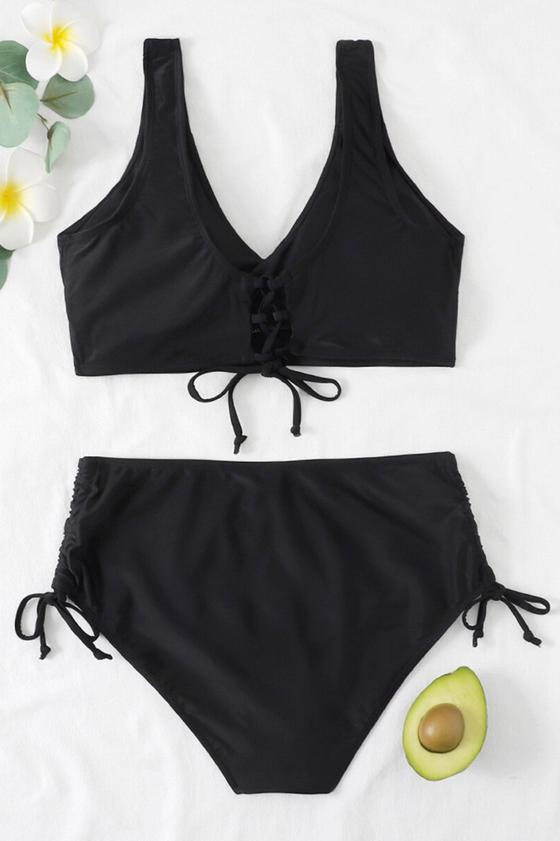 Colourful Bikini with Drawstring and Twist Detail – Zaraï-Black-S-State of Style