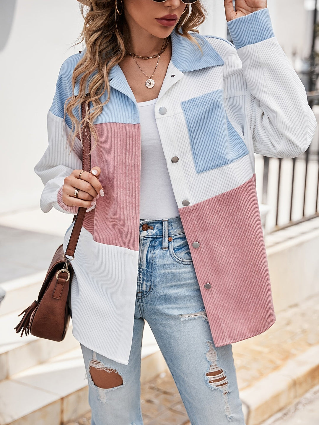 Colourful Blouse with Button Closure - Lina-Green/Pink-S-State of Style