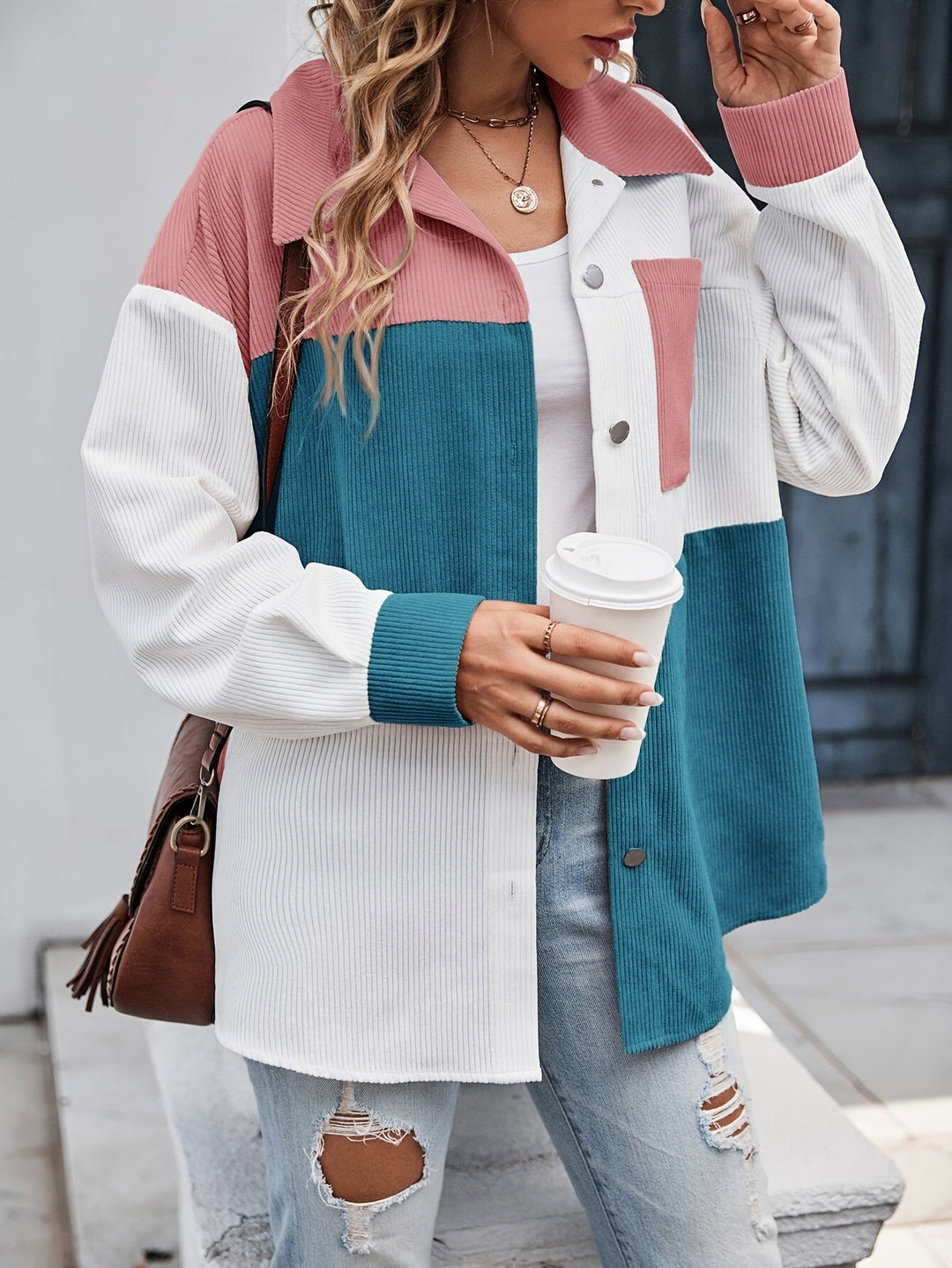 Colourful Blouse with Button Closure - Lina-Green/Pink-S-State of Style