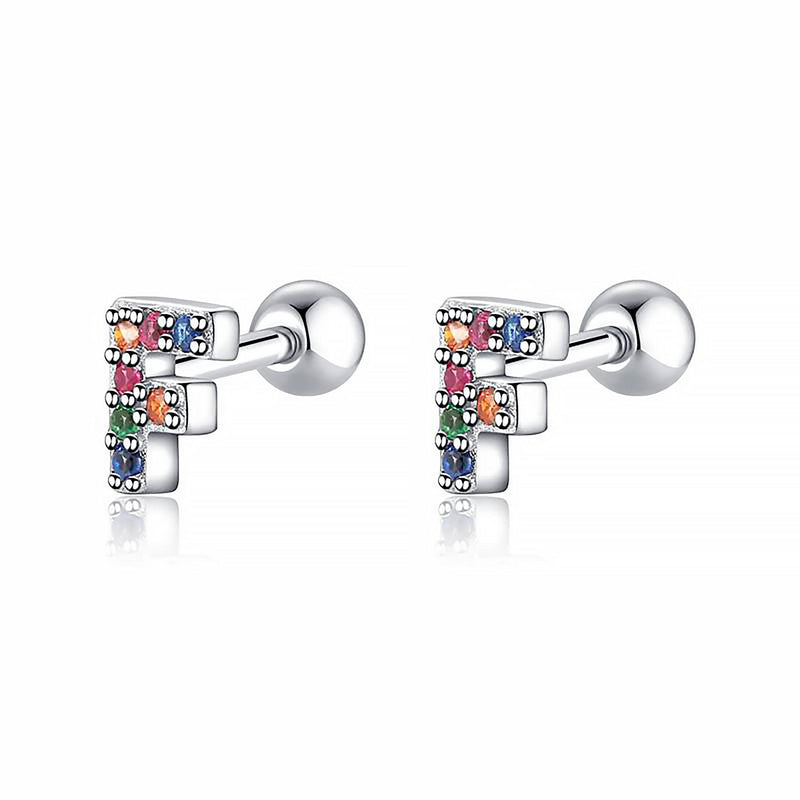 Colourful Letter Earrings - Letria-F-Silver-State of Style