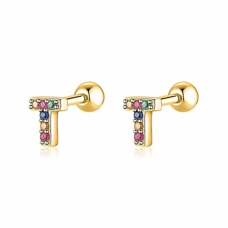 Colourful Letter Earrings - Letria-T-Gold-State of Style