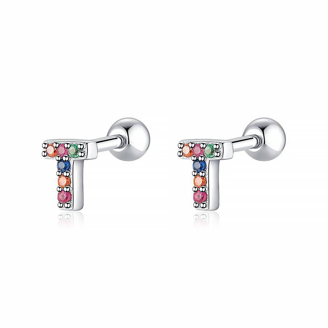Colourful Letter Earrings - Letria-T-Silver-State of Style