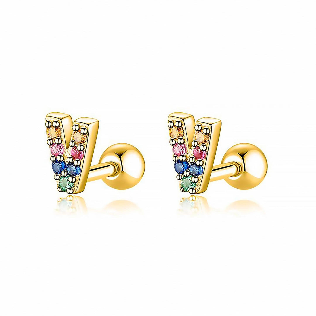 Colourful Letter Earrings - Letria-V-Gold-State of Style