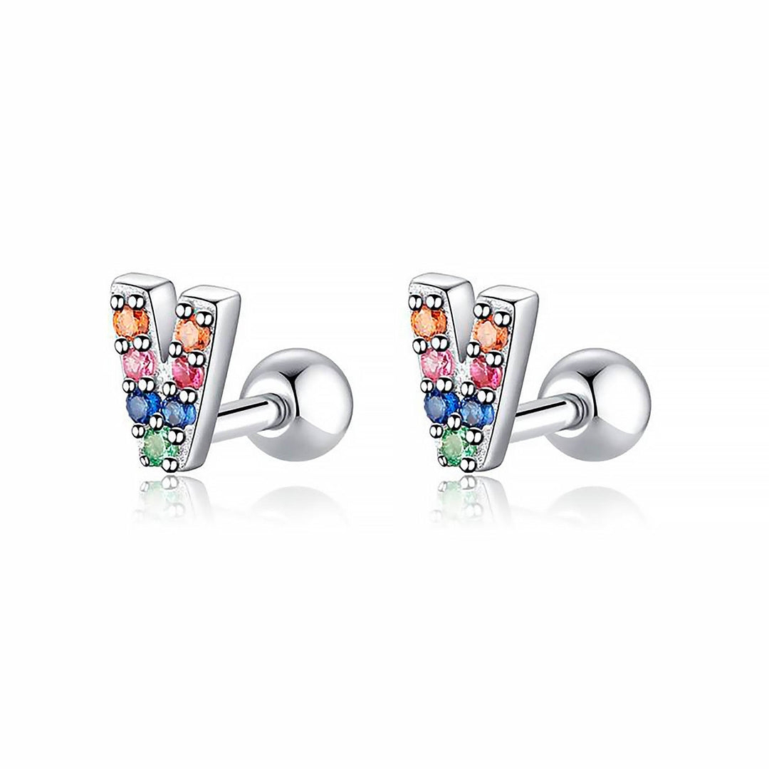 Colourful Letter Earrings - Letria-V-Silver-State of Style