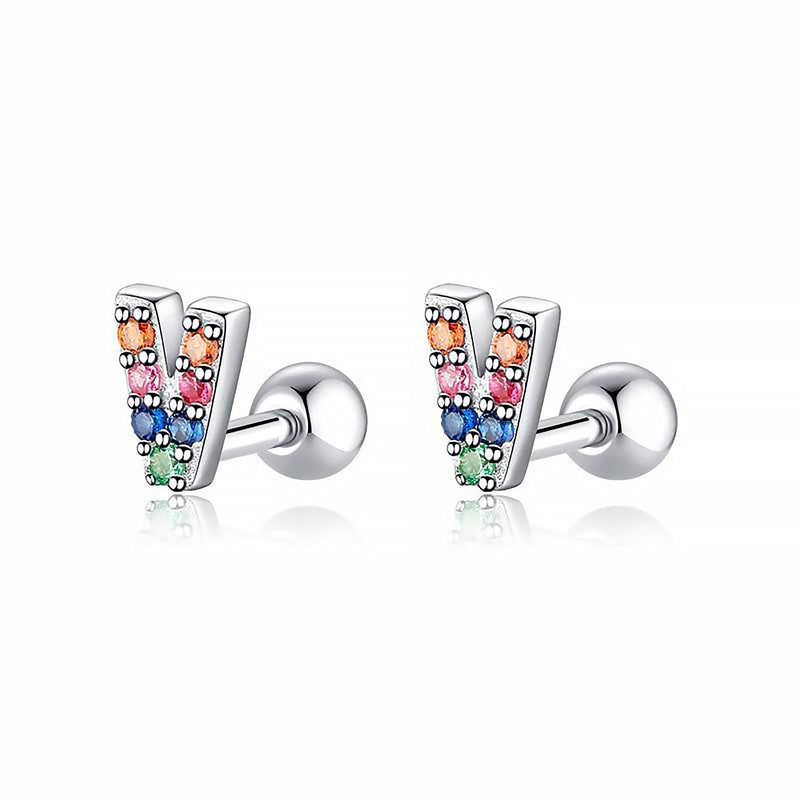 Colourful Letter Earrings - Letria-V-Silver-State of Style