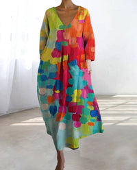 Colourful Printed Dress with V-Neck - Livia-S-State of Style