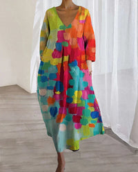 Colourful Printed V-Neck Dress - Kim-S-State of Style