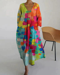 Colourful Printed V-Neck Dress - Kim-S-State of Style