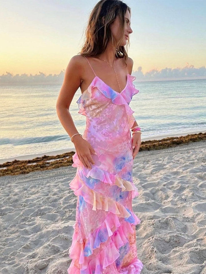 Colourful Summer Dress with Ruffles – Liora-Pink-S-State of Style