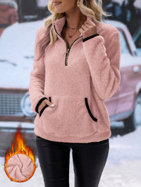 Colourful Sweatshirt with Half Zip - Vera-Pink-S-State of Style