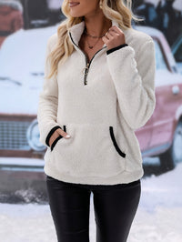 Colourful Sweatshirt with Half Zip - Vera-White-S-State of Style