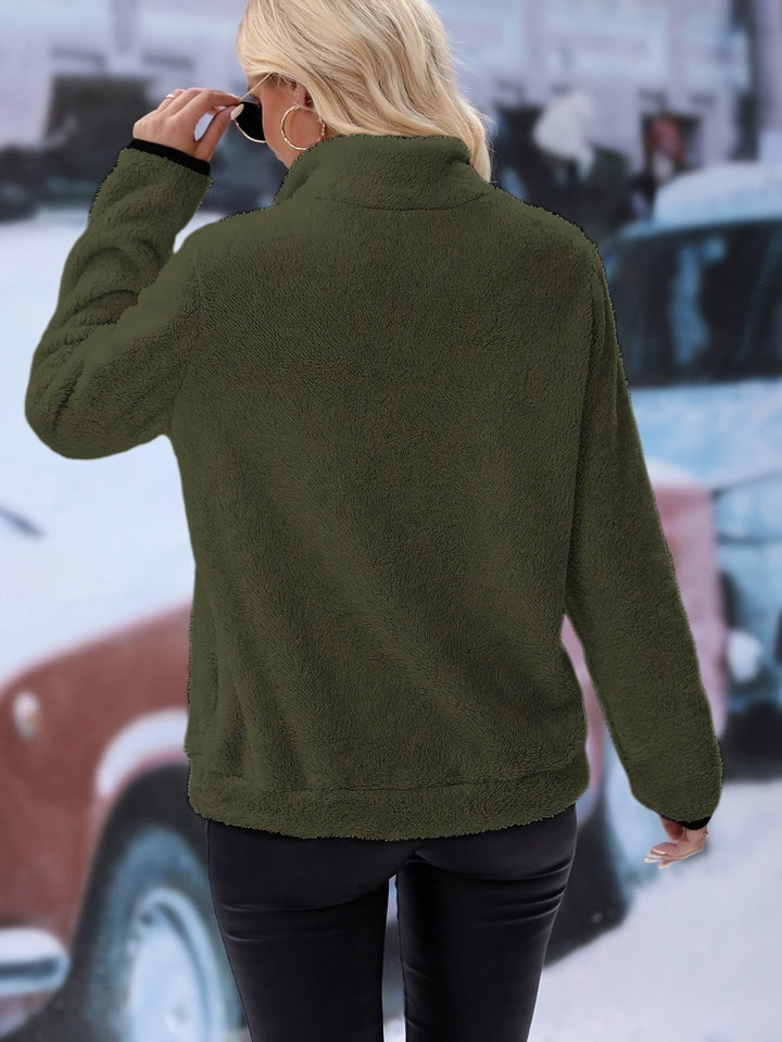 Colourful Sweatshirt with Half Zip - Vera-White-S-State of Style