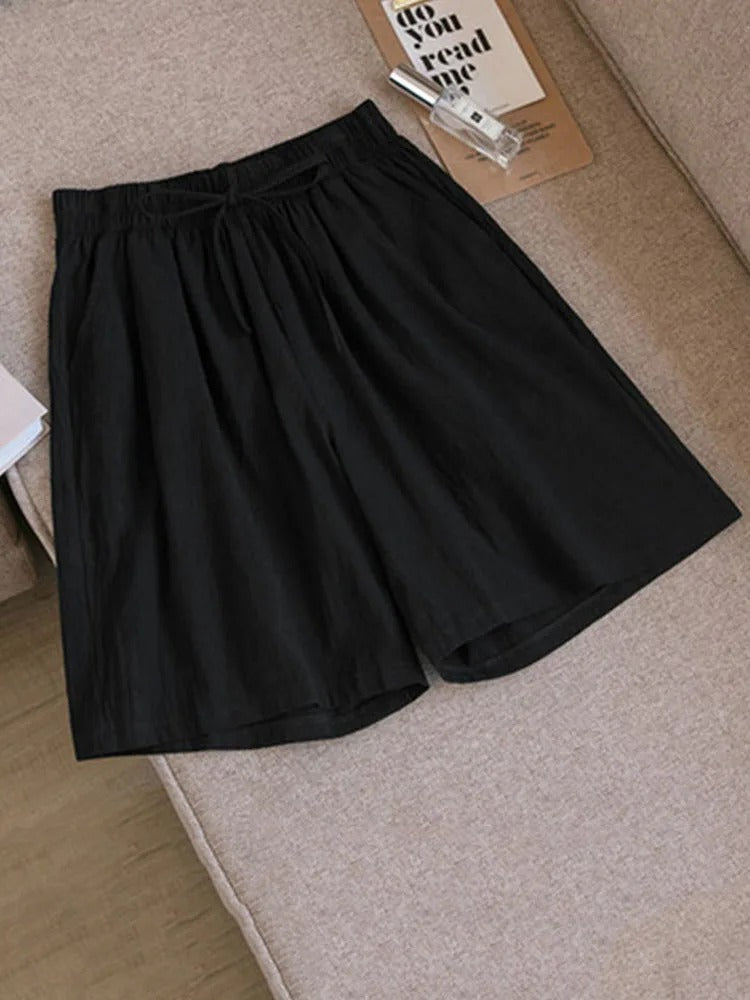 Comfortable & Airy Women's Cotton Shorts with Stretch Waistband – Melina-Black-M-State of Style