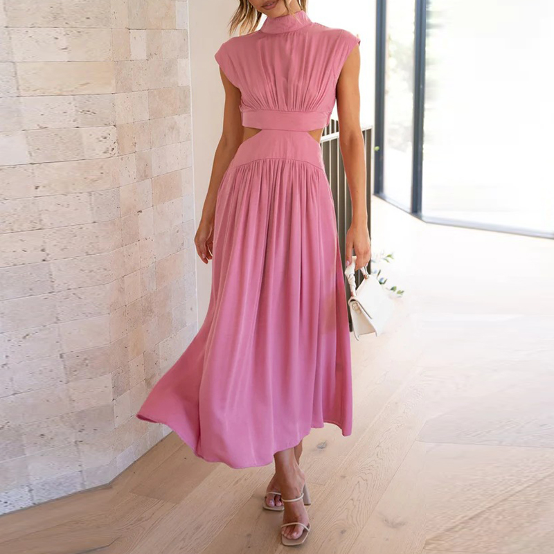 Comfortable and Stylish Stretch Dress - Mira-Pink-S-State of Style