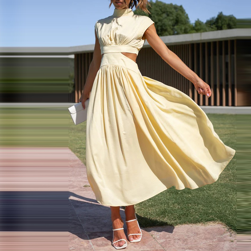 Comfortable and Stylish Stretch Dress - Mira-Yellow-S-State of Style