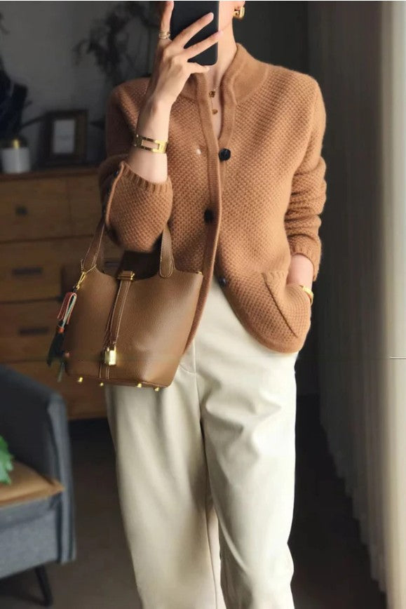 Comfortable Cashmere Ladies Cardigan - Isabella-Brown-M-State of Style
