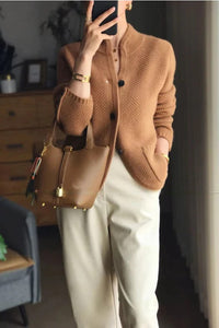 Comfortable Cashmere Ladies Cardigan - Isabella-Brown-M-State of Style