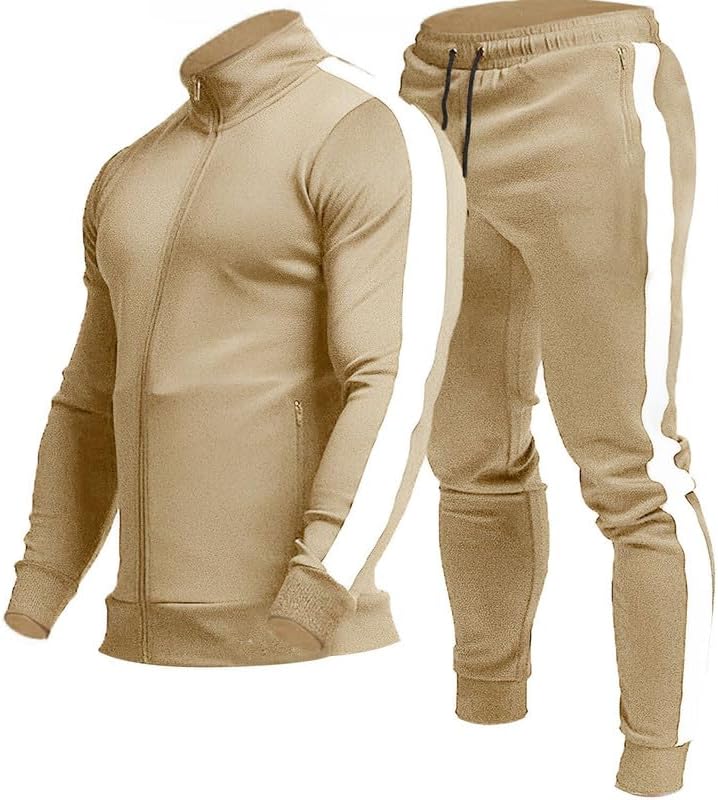 Comfortable Casual Men's Tracksuit - Logan-Khaki/White-S-State of Style