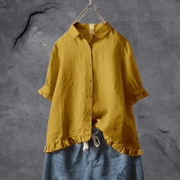 Comfortable Cotton Blouse for Women - Elena-Yellow-M-State of Style