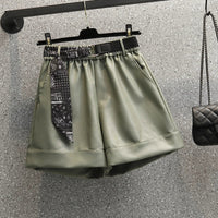 Comfortable Faux Leather Shorts with Elastic Waistband for Women-Green-2XL-State of Style