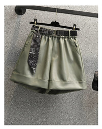 Comfortable Faux Leather Shorts with Elastic Waistband for Women-Green-2XL-State of Style