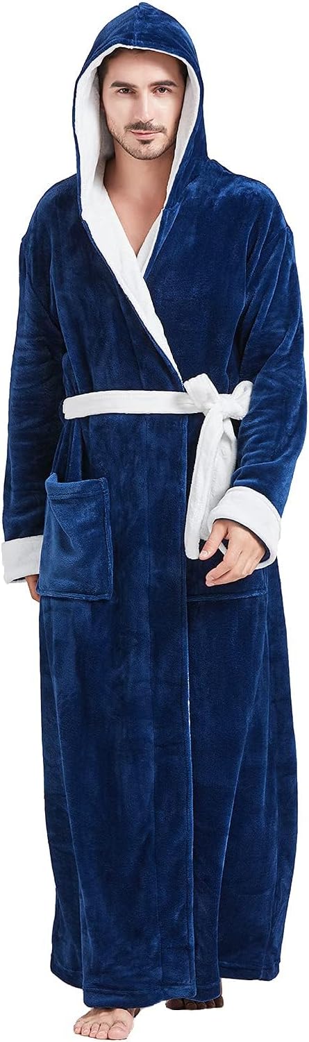 Comfortable Flannel Men's Bathrobe - James-Blue/White-S/M-State of Style