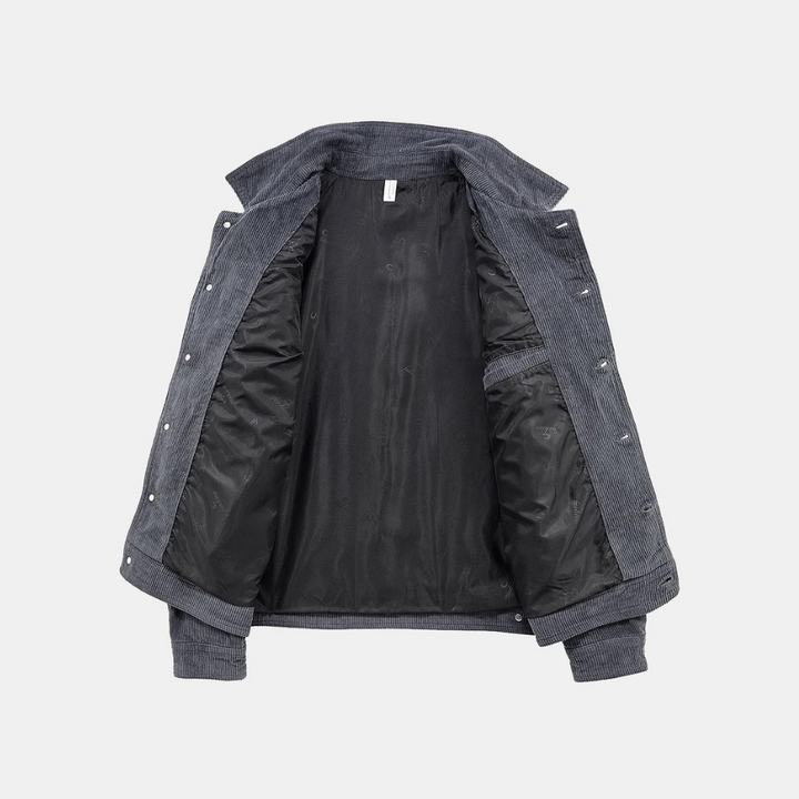 Comfortable Grey Corduroy Jacket - Rover-M-State of Style