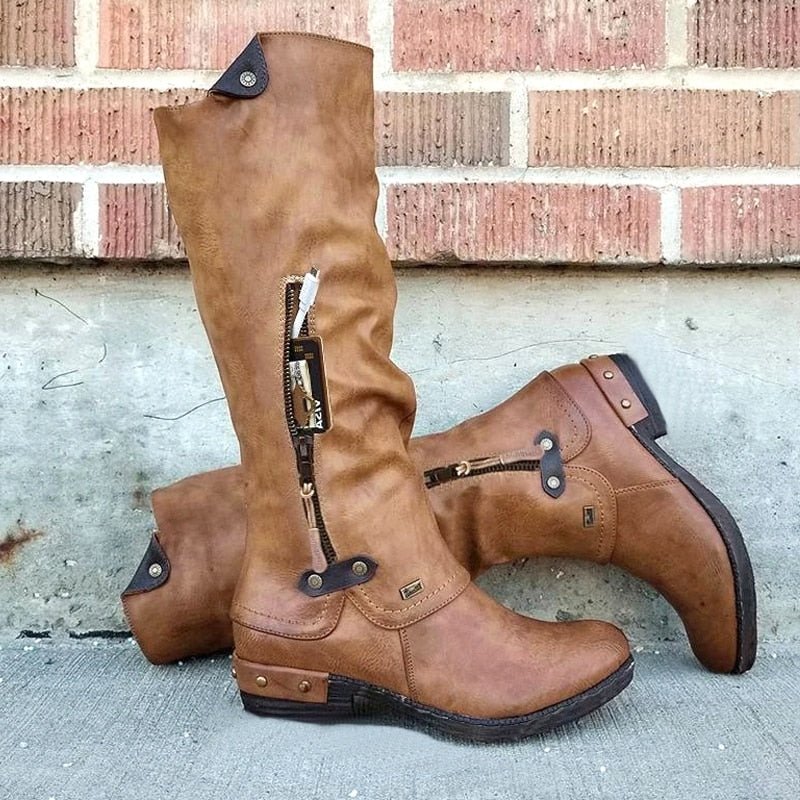 Comfortable High Boots with Storage Compartment - Alina-Khaki-3.0-State of Style