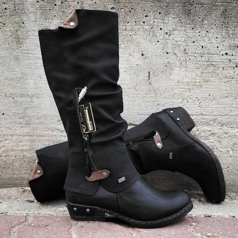 Comfortable High Boots with Storage Pocket - Alina-Black-4-State of Style