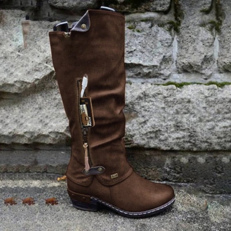 Comfortable High Boots with Storage Pocket - Alina-Brown-4-State of Style