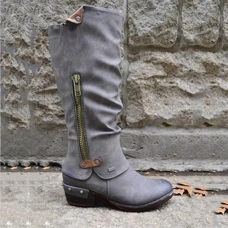Comfortable High Boots with Storage Pocket - Alina-Grey-5-State of Style