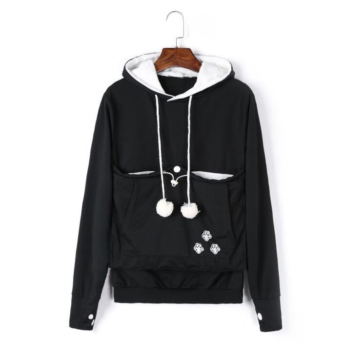 Comfortable Hoodie with Cat Pocket - CozyPurr-Black-S-State of Style