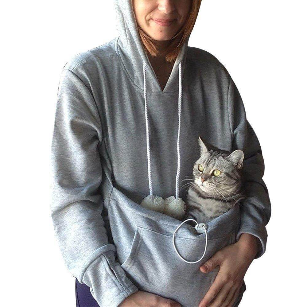 Comfortable Hoodie with Cat Pocket - CozyPurr-Grey-S-State of Style