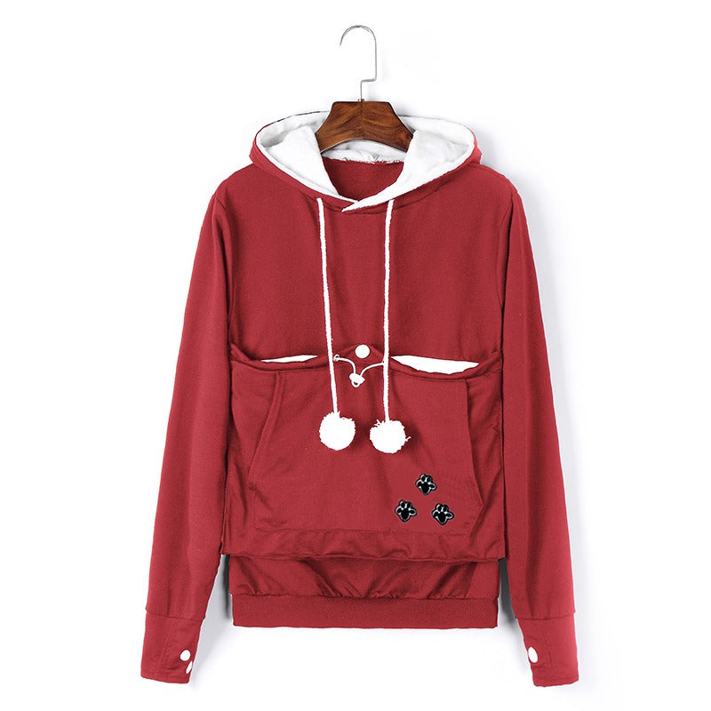 Comfortable Hoodie with Cat Pocket - CozyPurr-Red-S-State of Style