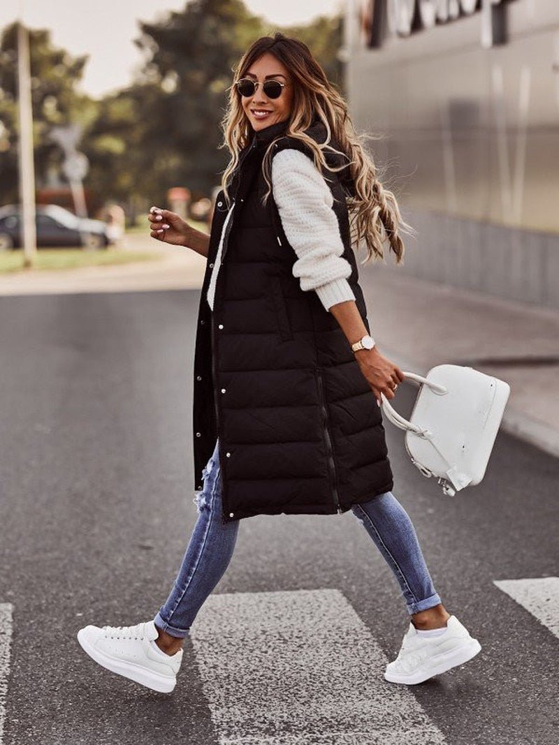 Comfortable Knee-Length Ladies Bodywarmer - Livia-Black-S-State of Style
