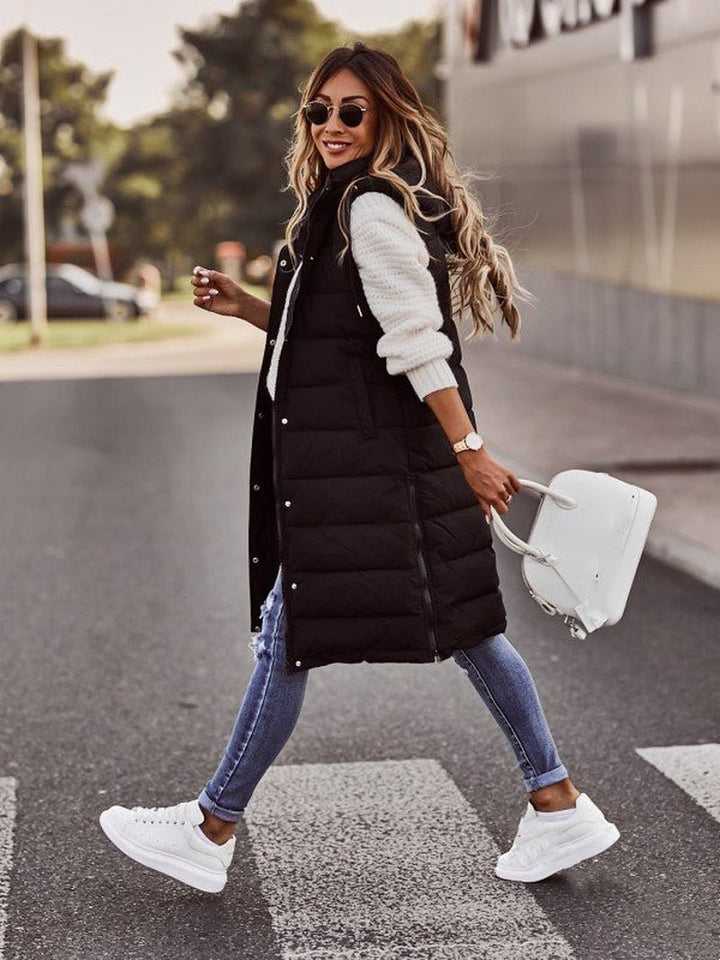 Comfortable Knee-Length Women's Bodywarmer - Livia-Black-S-State of Style