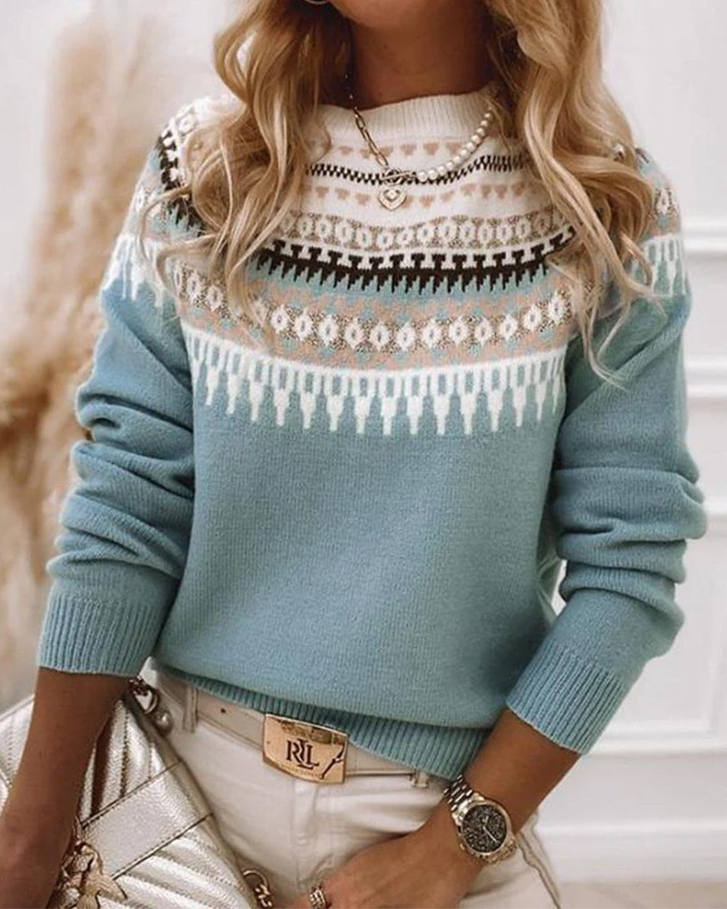 Comfortable Knitted Sweater for Women - CozyKnit-Blue-S-State of Style