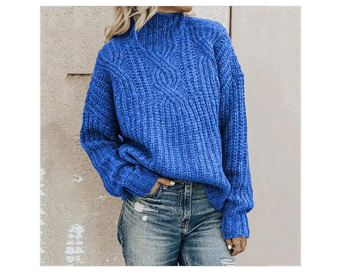 Comfortable Knitted Sweater with Roll Neck - Elise-Blue-XS-State of Style