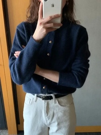 Comfortable Knitted Women's Cardigan with O-neck - Emilia-Dark Blue-S-State of Style