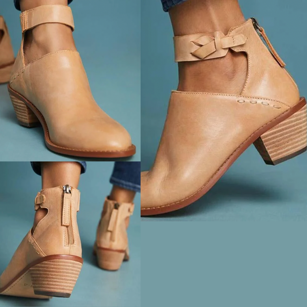 Comfortable Ladies' Heels with Zipper – Vera-Beige-4.5-State of Style