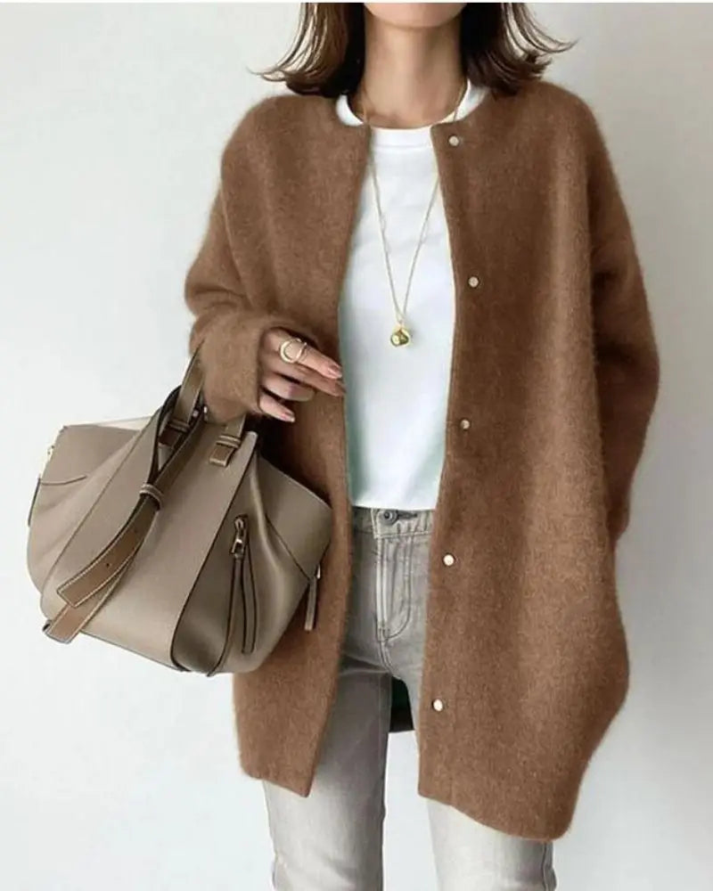 Comfortable Ladies' Jacket made of Wool and Mohair - Eloise-Khaki-S-State of Style