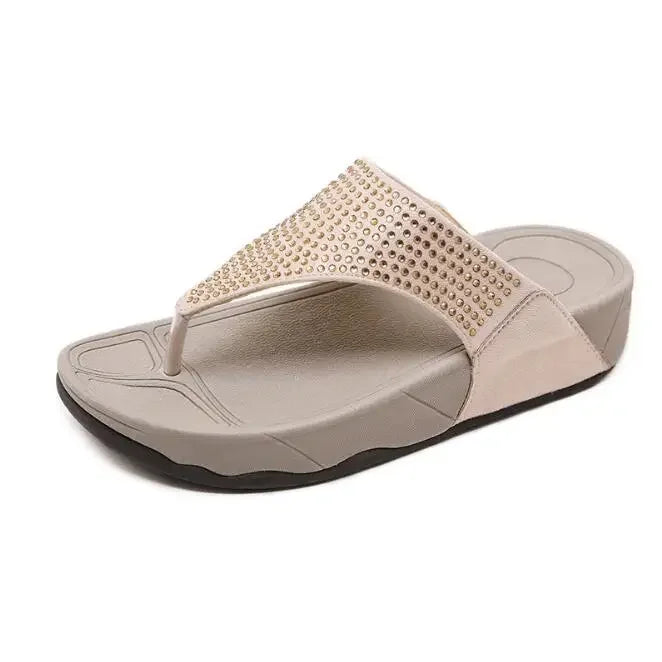 Comfortable ladies' platform slippers with rhinestones – Geneva-Beige-3.5-State of Style
