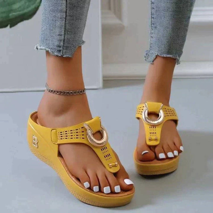 Comfortable Ladies' Sandals with Supportive Fit – Talia-Yellow-3-State of Style