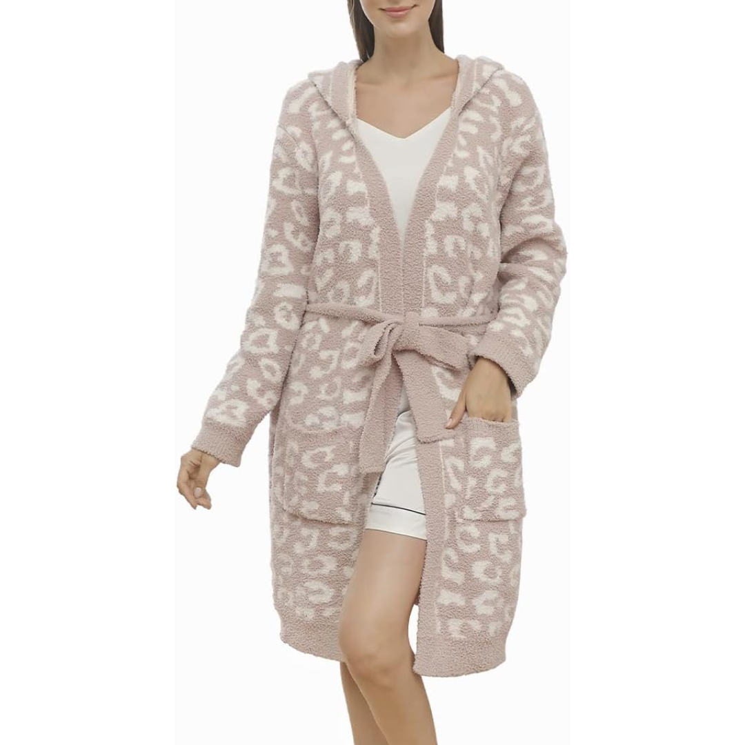 Comfortable Ladies Spa Bathrobe - Victoria-Leopard Cream - Hood-State of Style