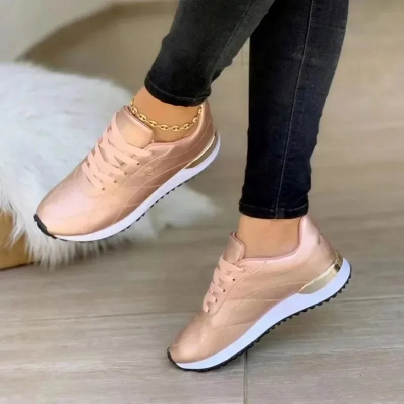 Comfortable Leather Women's Sneakers - Celia-Rose Gold-5-State of Style