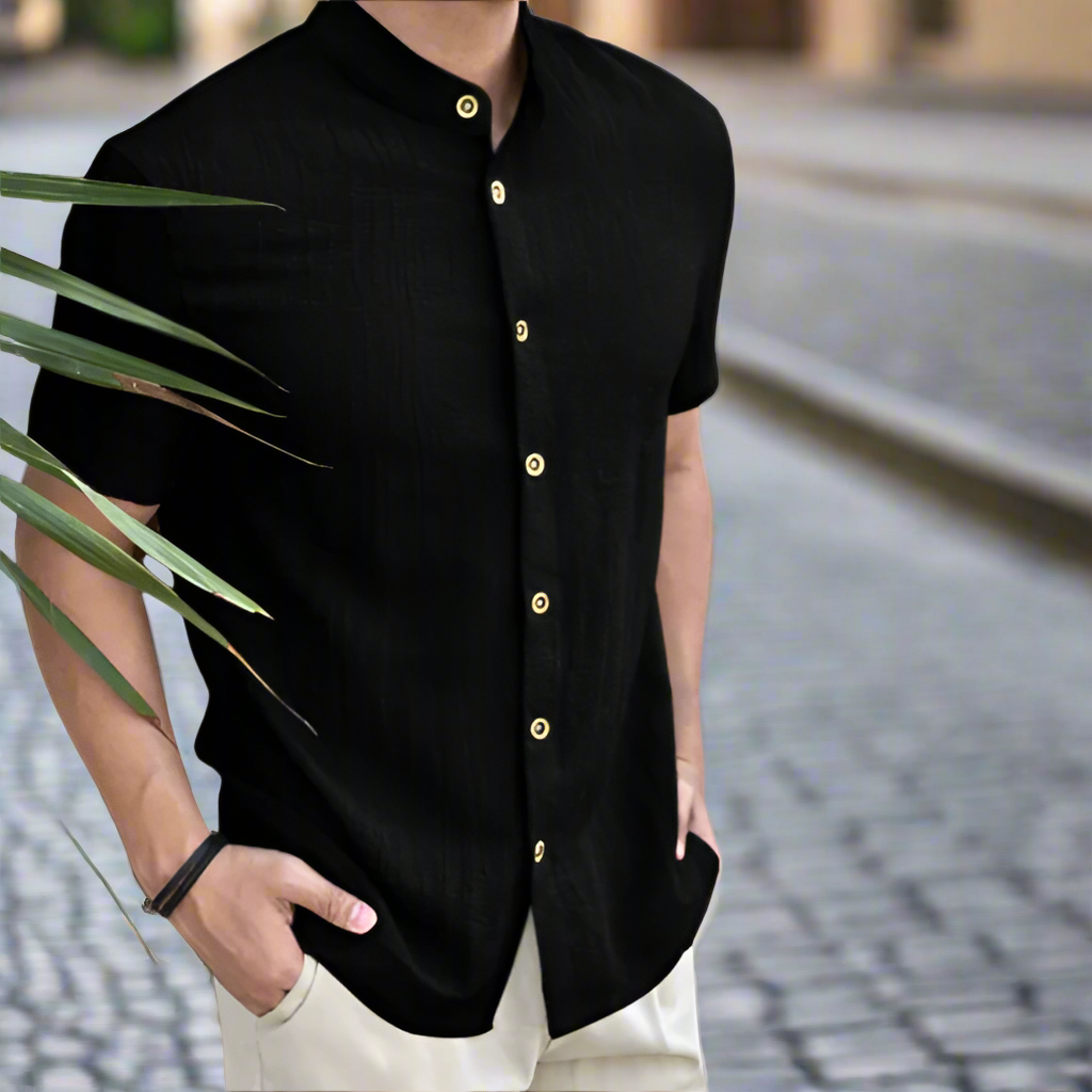 Comfortable Linen Men's Shirt – Sandro-Black-S-State of Style