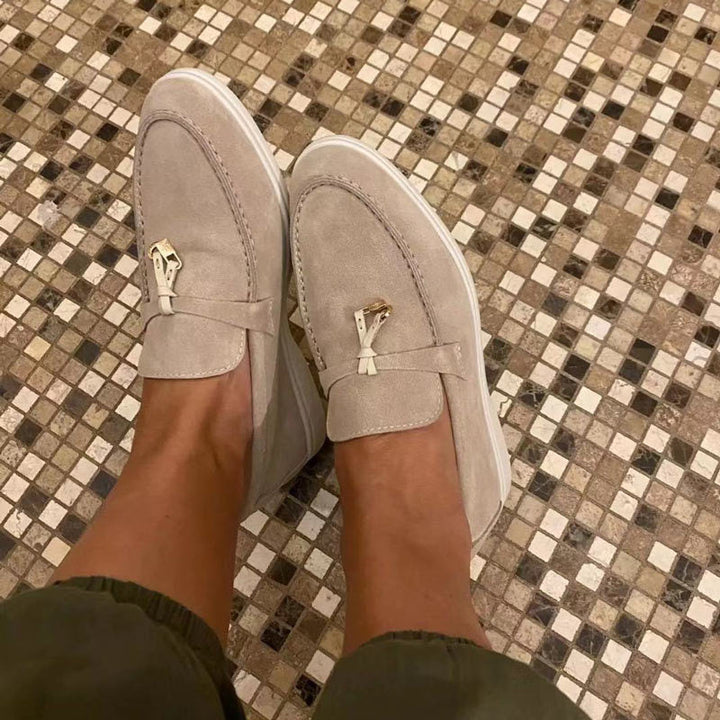 Comfortable Loafers with Lock Detail - Isabella-Beige-4.5-State of Style